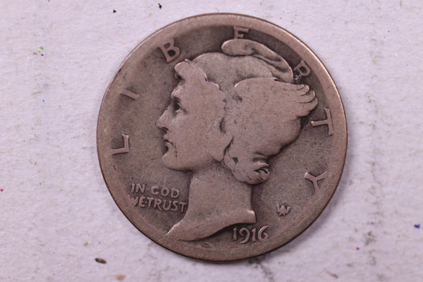 1916-S Mercury Silver Dime., Very Good., Store  #19706