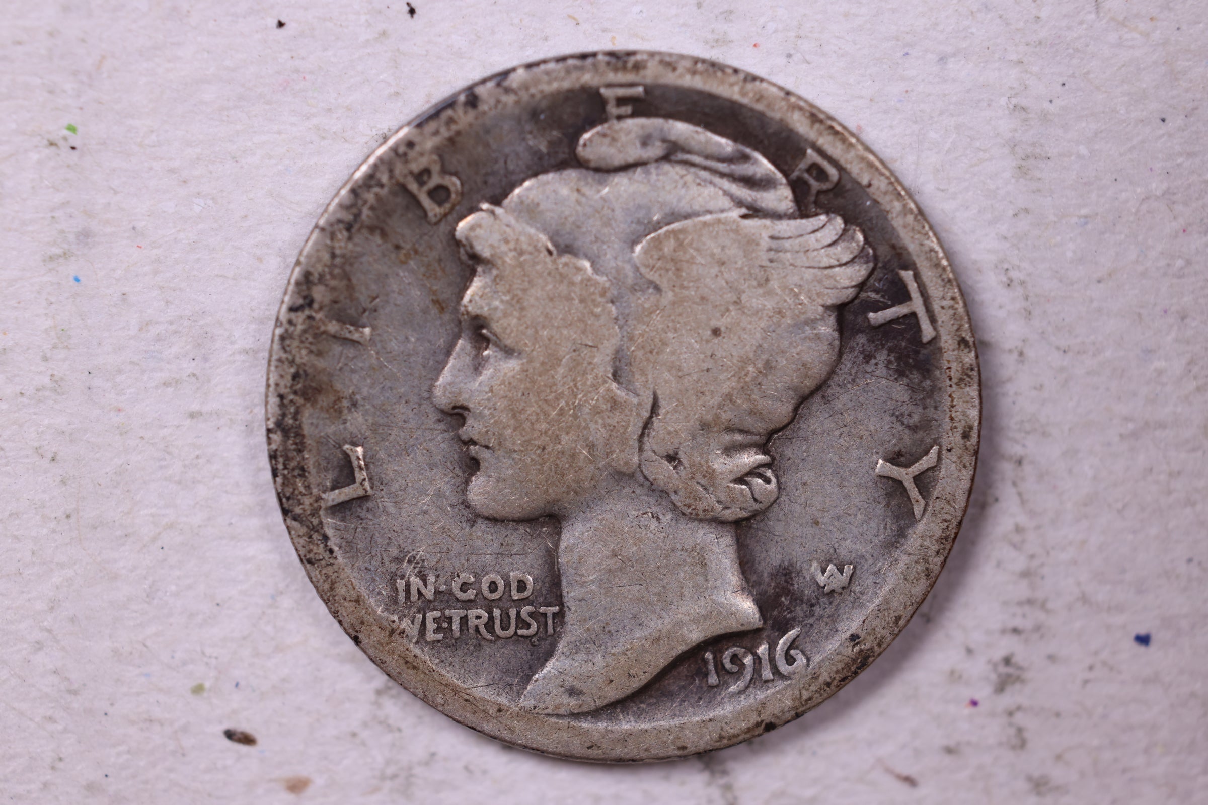 1916-S Mercury Silver Dime., Very Good., Store  #19707