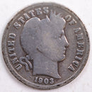 1903 Barber Silver Dime, Good Circulated Coin, Store