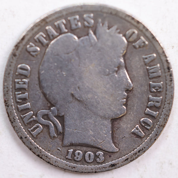 1903 Barber Silver Dime, Good Circulated Coin, Store #DE0484