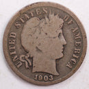 1903 Barber Silver Dime, Good Circulated Coin, Store