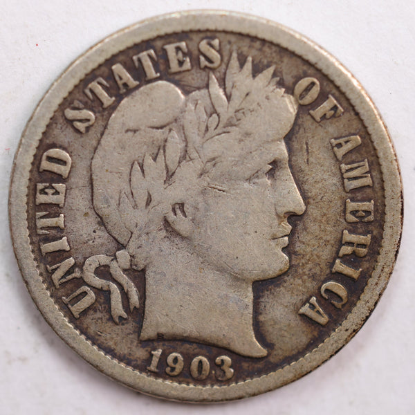 1903-O Barber Silver Dime, Fine Circulated Coin, Store #DE0481