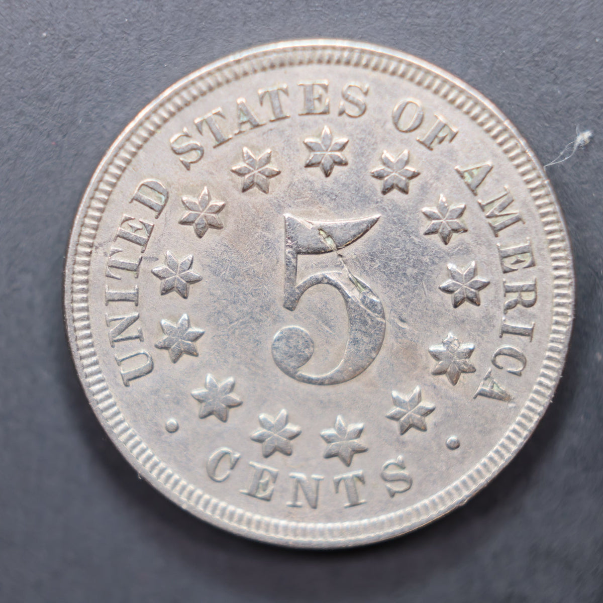 1867 Shield Nickel, No Rays, Very Fine Plus Circulated Coin, Store #NL029.