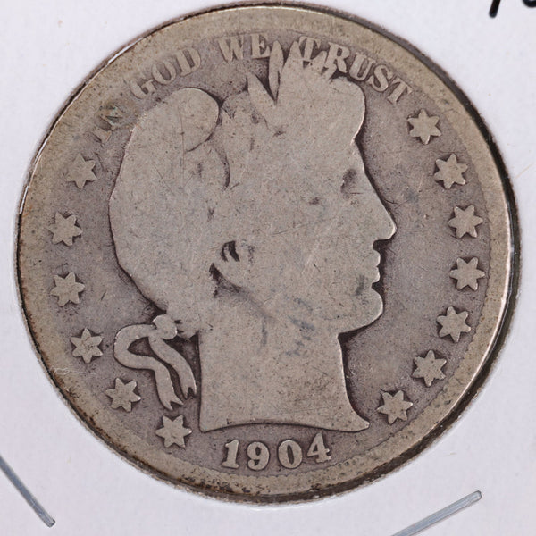 1904-S Barber Silver Half Dollar., Good., Circulated Coin., Store #HR090