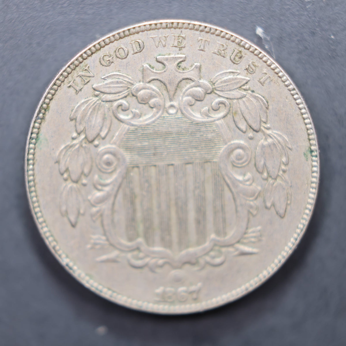 1867 Shield Nickel, With Rays, Very Fine Plus Circulated Coin, Store #NL031.