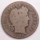 1903-S Barber Silver Dime, Abt Good Circulated Coin, Store