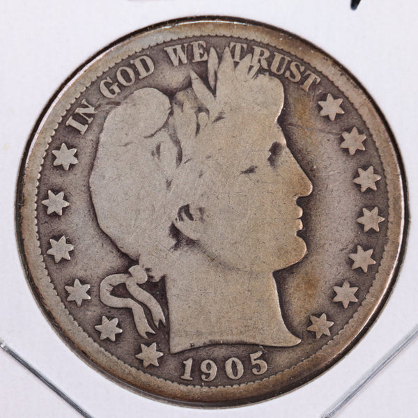 1905 Barber Silver Half Dollar., Very Good., Circulated Coin., Store #HR092