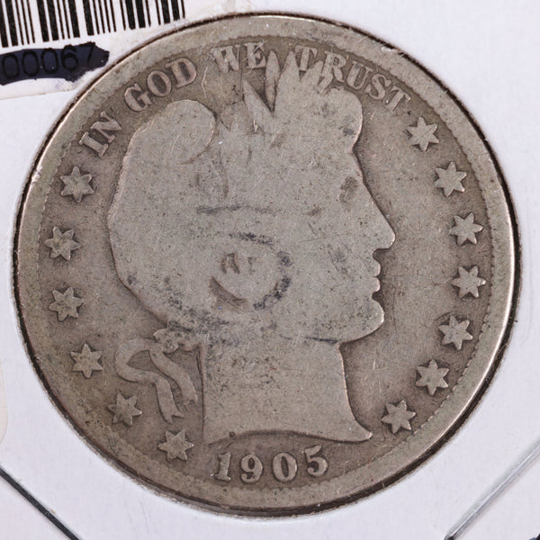 1905-S Barber Silver Half Dollar., Good., Circulated Coin., Store #HR095