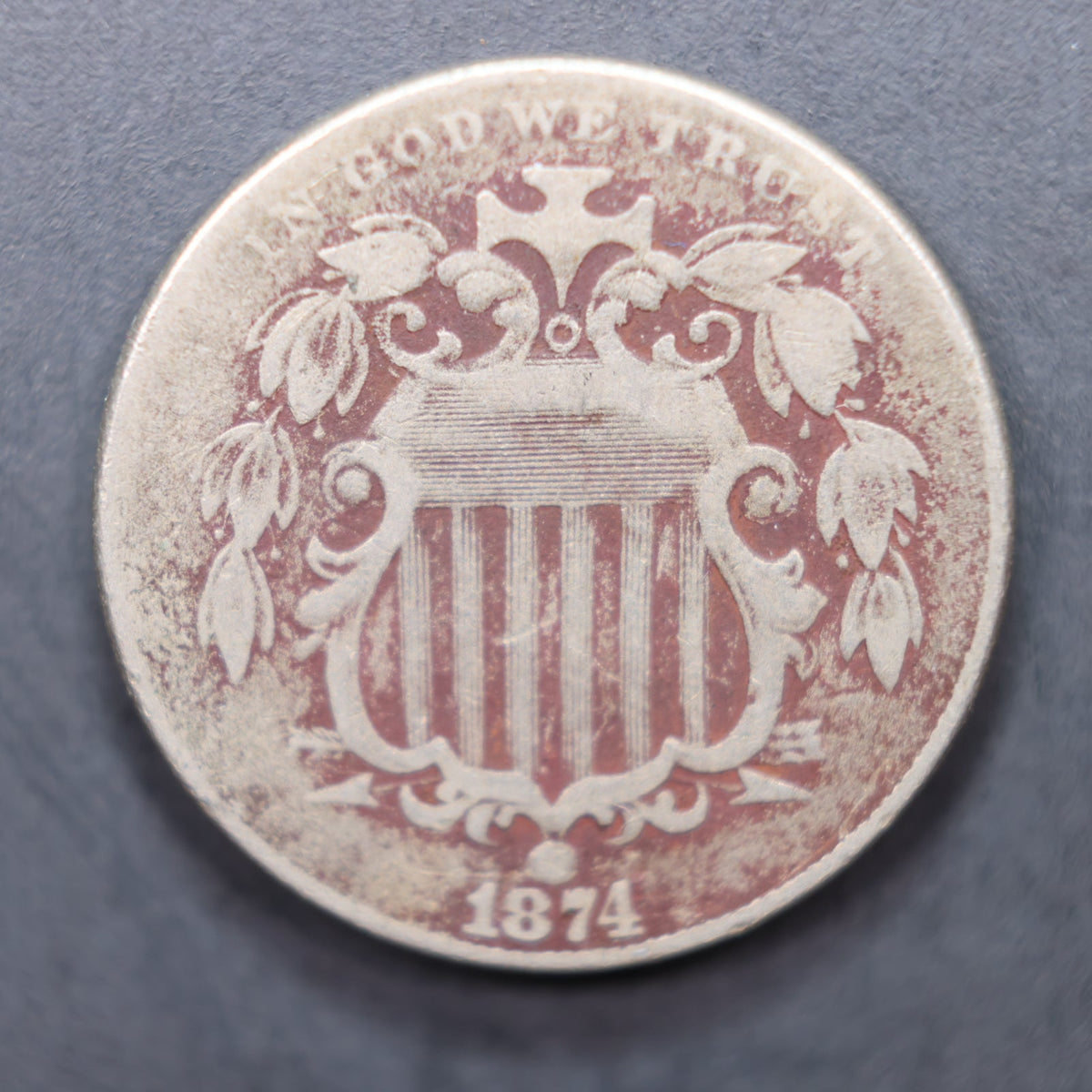 1874 Shield Nickel, Very Good Plus Circulated Coin, Store #NL035.