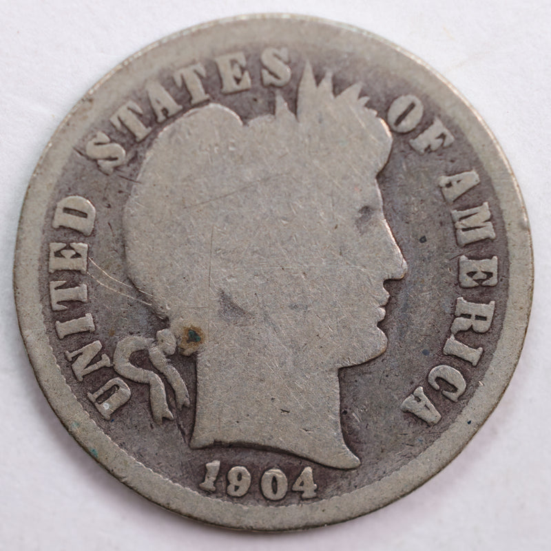 1904 Barber Silver Dime, Good Circulated Coin, Store