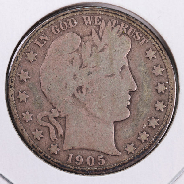 1905-S Barber Silver Half Dollar., Very Good., Circulated Coin., Store #HR093