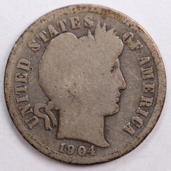 1904-S Barber Silver Dime, Good Circulated Coin, Store #DE0475