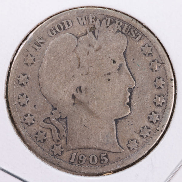 1905-S Barber Silver Half Dollar., Good., Circulated Coin., Store #HR096