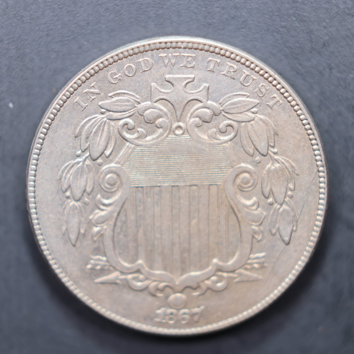 1867 Shield Nickel, About Uncirculated Coin, Store #NL041.
