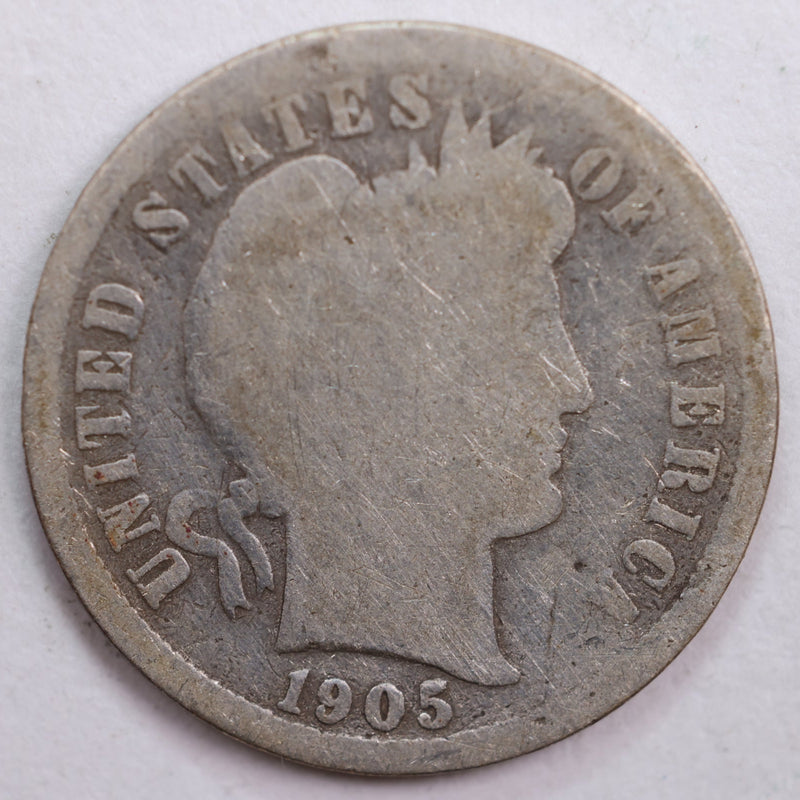 1905-S Barber Silver Dime, Abt Good Circulated Coin, Store