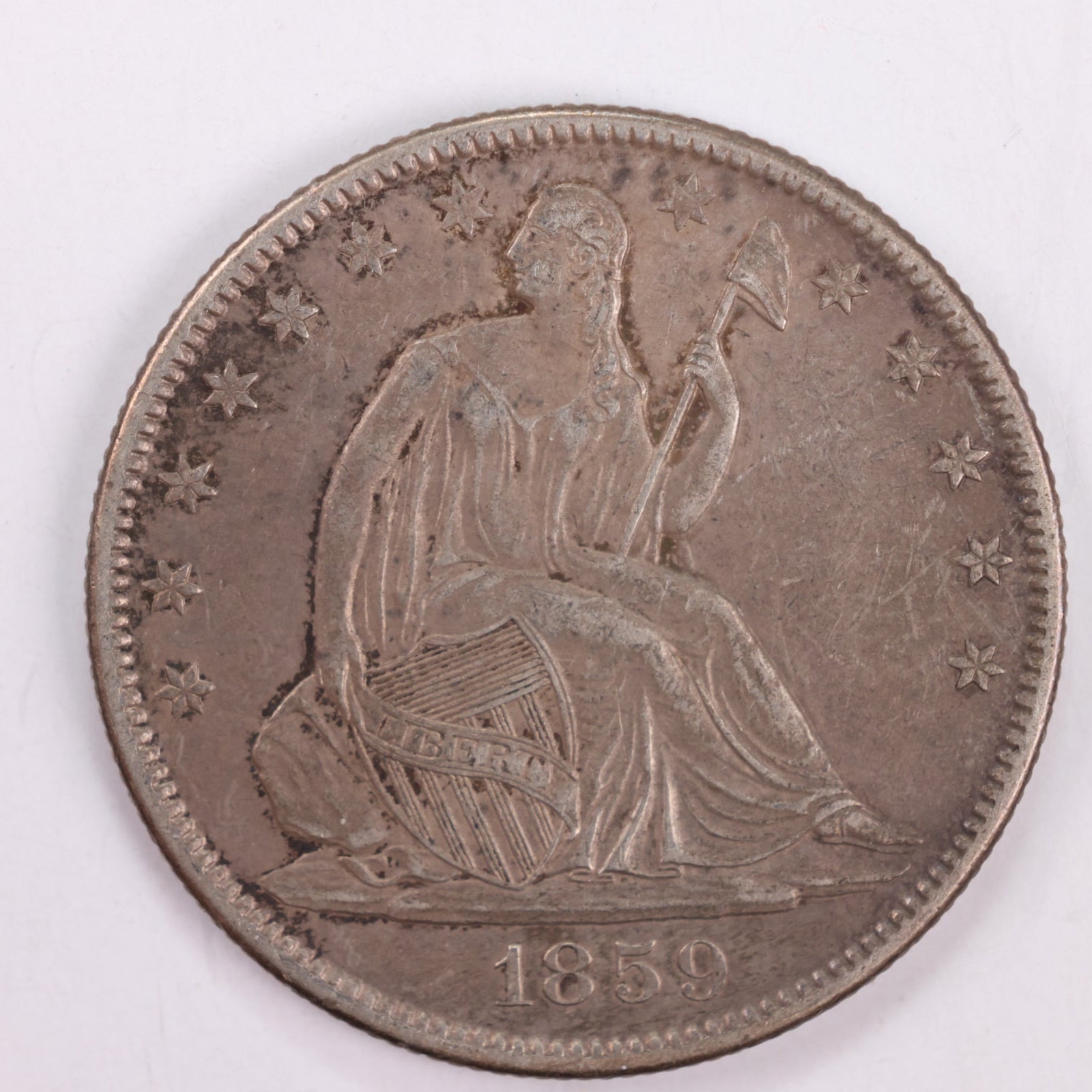 1859-O Seated Liberty Silver Half Dollar, Extra Fine Circulated Coin, Store #HR102