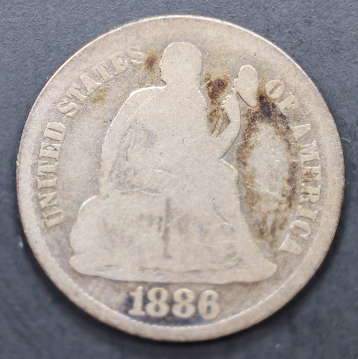 1886-S Seated Liberty Silver Dime, Very Good Circulated Coin, Store Sale #DE115.