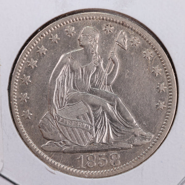 1858-O Seated Liberty Silver Half Dollar., About Uncirculated., Coin., Store #HR103
