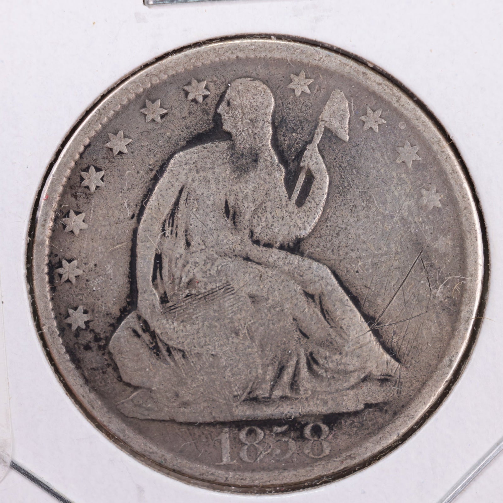 1858-O Seated Liberty Silver Half Dollar, Very Good Circulated Coin, Store #HR104