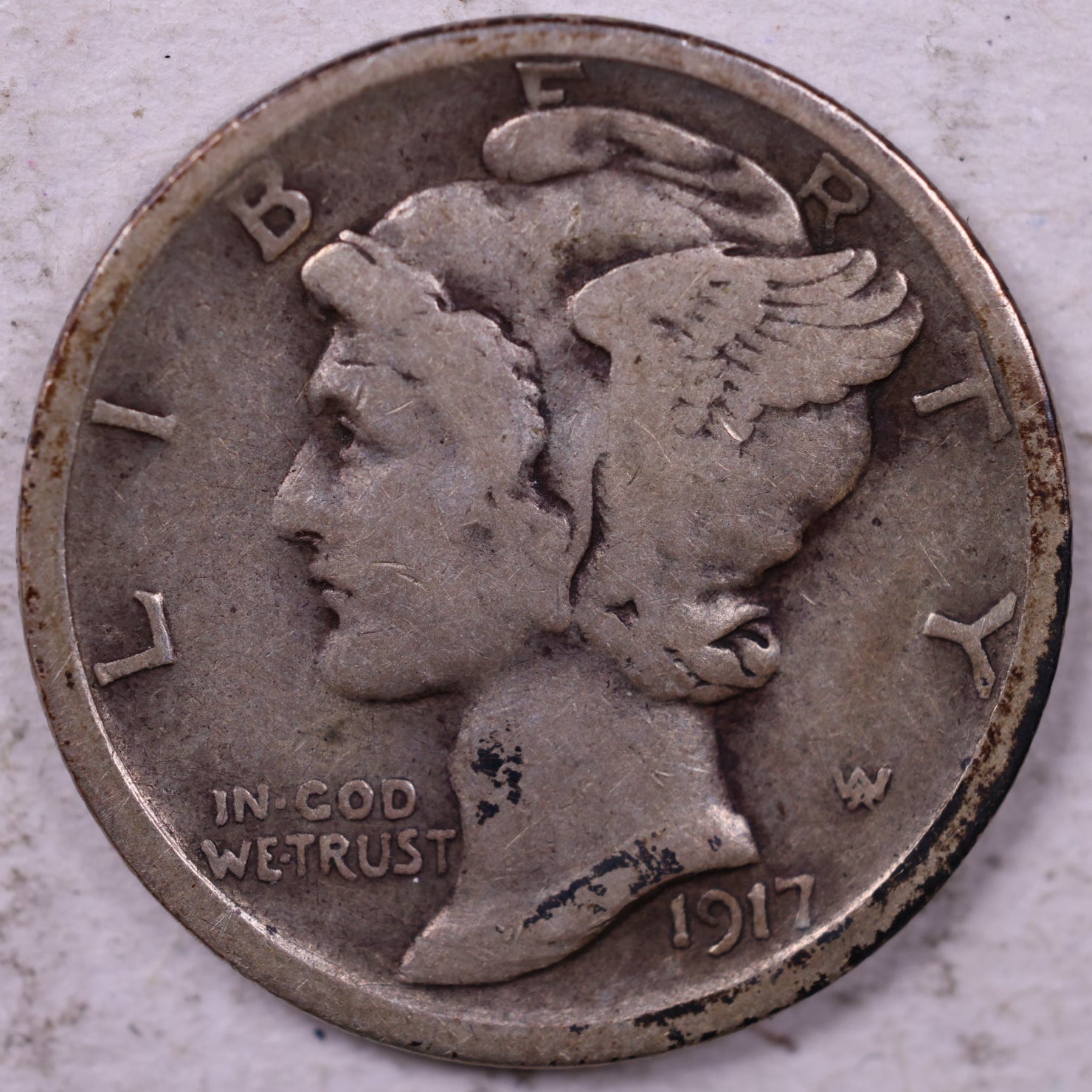 1917-S Mercury Dime, Fine Circulated Coin, Store #19729