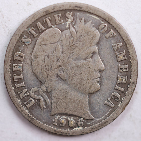 1906 Barber Silver Dime, Very Fine+ Circulated Coin, Store #DE0461