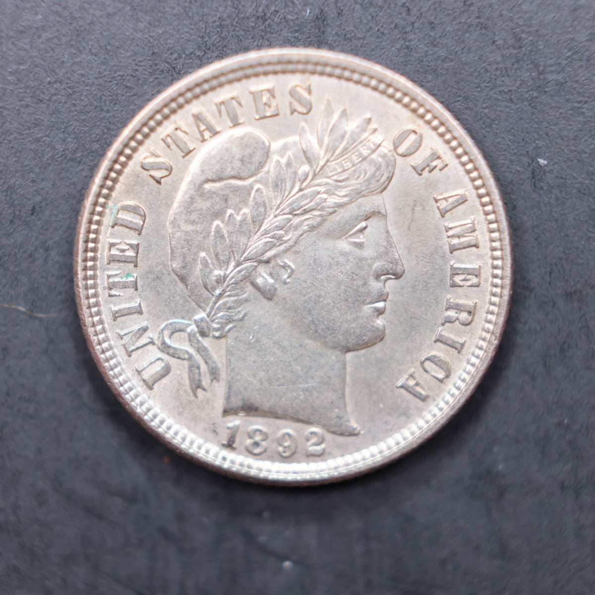 1892 Barber Silver Dime, About Uncirculated Plus/Slider Coin, Store Sale #DE119.