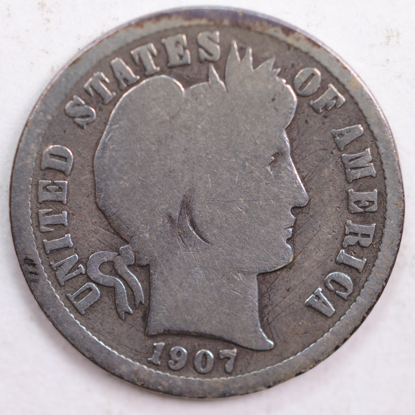 1907 Barber Dime, Good Circulated Coin, Store #DE0458
