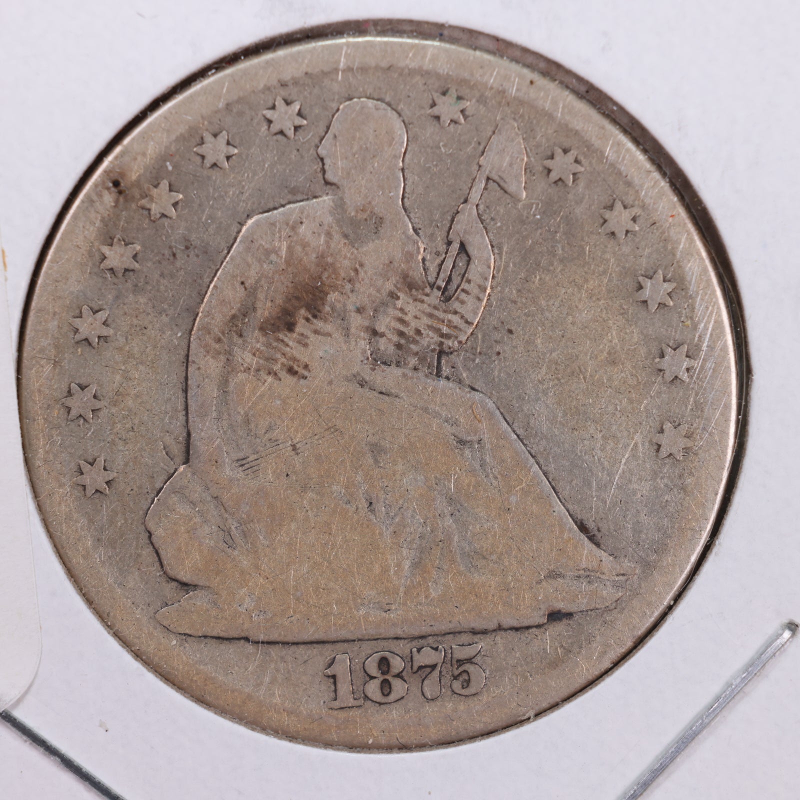 1875 Seated Liberty Silver Half Dollar, Good Circulated Coin, Store #HR111