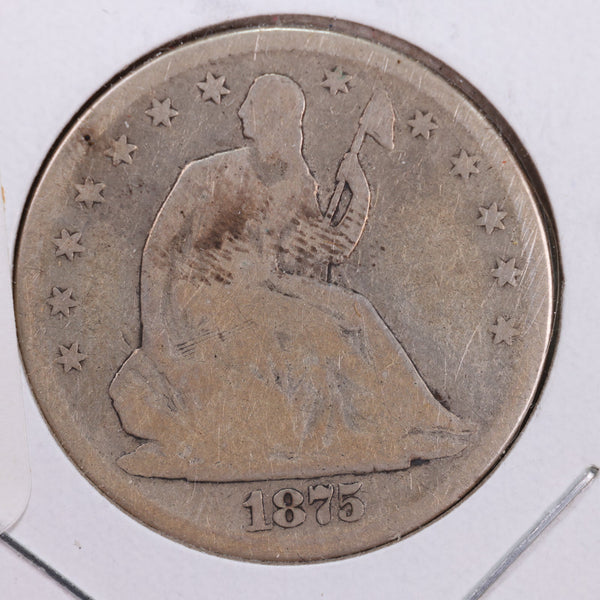 1875 Seated Liberty Silver Half Dollar., Good Circulated Coin., Store #HR111