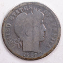 1907-D Barber Silver Dime, Good Circulated Coin, Store