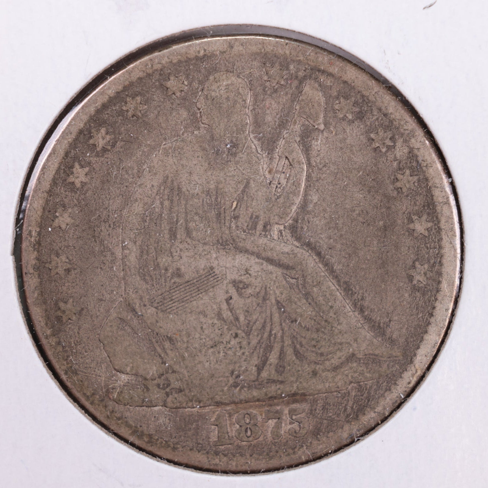 1875 Seated Liberty Silver Half Dollar, Very Good Circulated Coin, Store #HR116