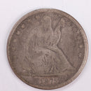 1875 Seated Liberty Silver Half Dollar., Very Good Circulated Coin., Store