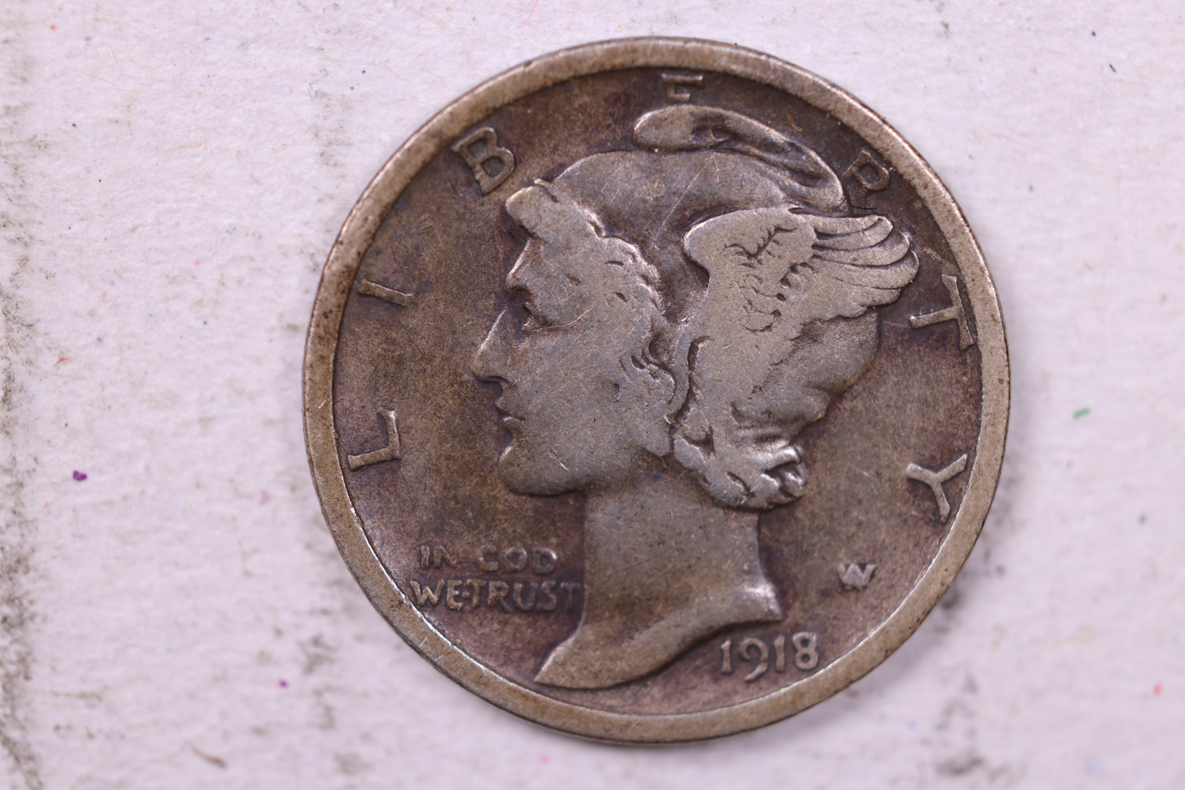 1918-D Mercury Silver Dime., Fine., Store  #19739