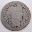 1907-O Barber Silver Dime, Abt Good Circulated Coin, Store