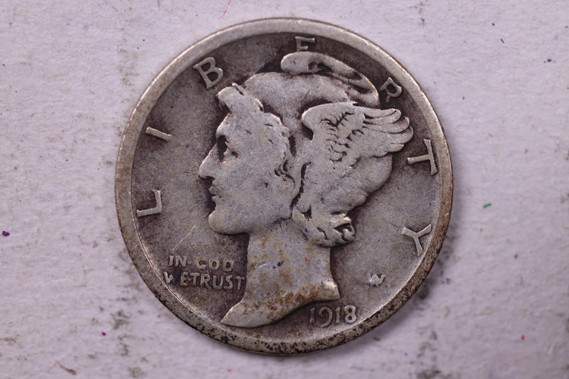 1918-D Mercury Silver Dime., Fine., Store