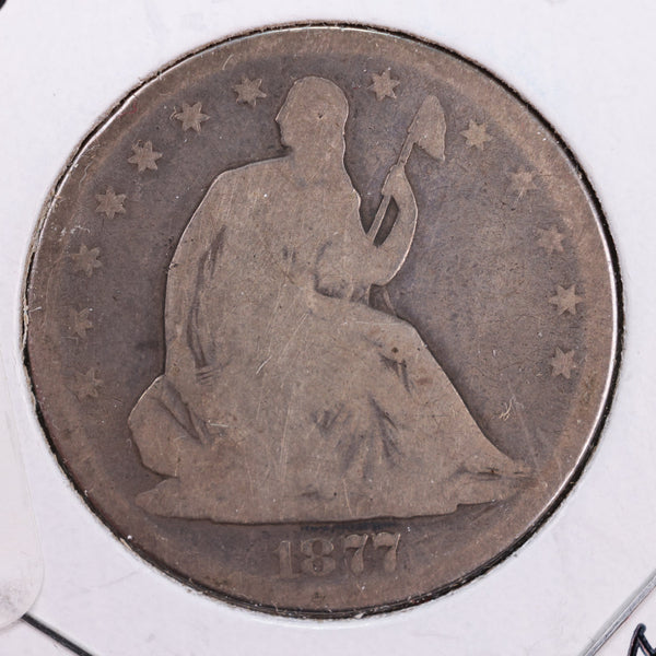 1877-S Seated Liberty Silver Half Dollar., Very Good Circulated Coin., Store #HR120