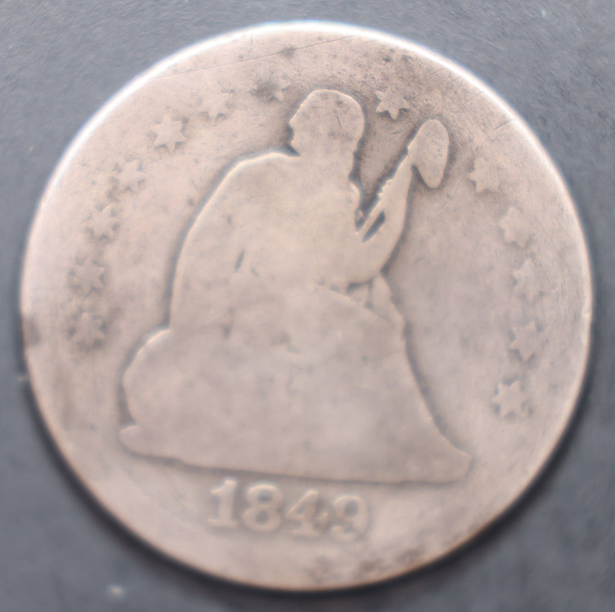 1849-O Seated Liberty Silver Quarter, Good Circulated Coin,  Store#QR1569.