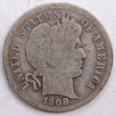 1908 Barber Silver Dime, Good Circulated Coin, Store