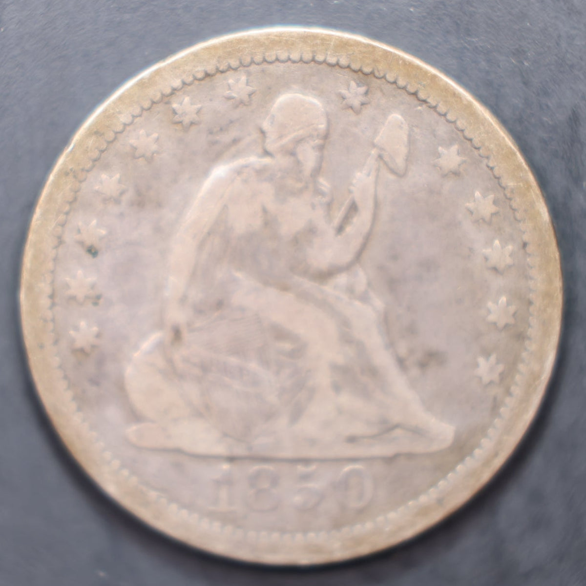1850 Seated Liberty Silver Quarter, FIne Plus Circulated Coin,  Store#QR1573.