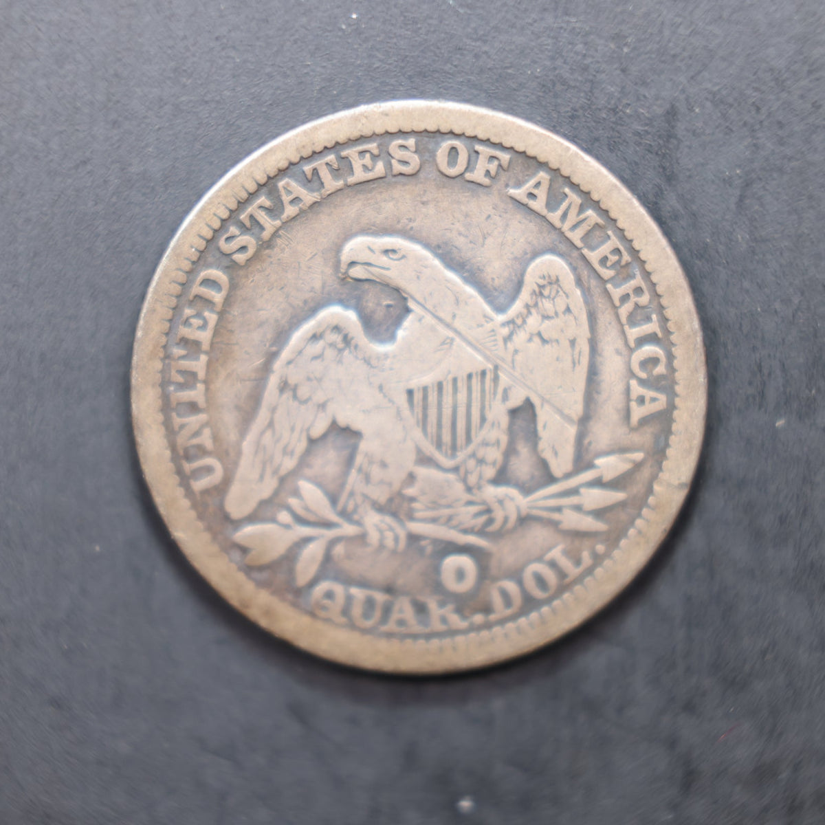 1854-O Seated Liberty Silver Quarter, Huge 'O', FIne Plus Circulated Coin,  Store#QR1574.