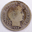 1908-D Barber Silver Dime, Good Circulated Coin, Store
