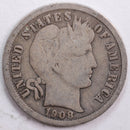 1908-D Barber Silver Dime, Good Circulated Coin, Store