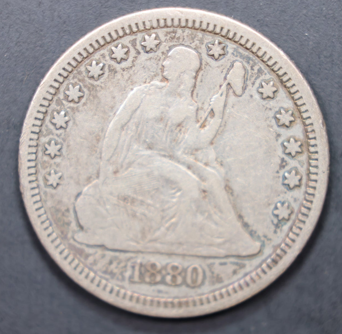 1880 Seated Liberty Silver Quarter, Very Fine Circulated Coin,  Store Sale #QR1577.