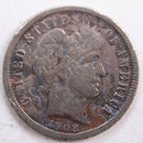 1908-D Barber Silver Dime, Fine Circulated Coin, Store