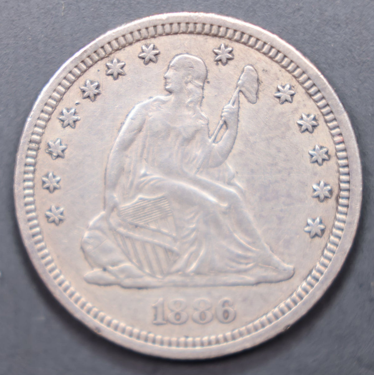 1886 Seated Liberty Silver Quarter, Extra Fine Circulated Coin,  Store Sale #QR1578.