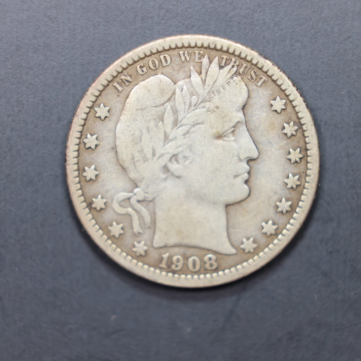 1908 Barber Silver Quarter, Very Fine Circulated Coin, Store SALE #QR1580.