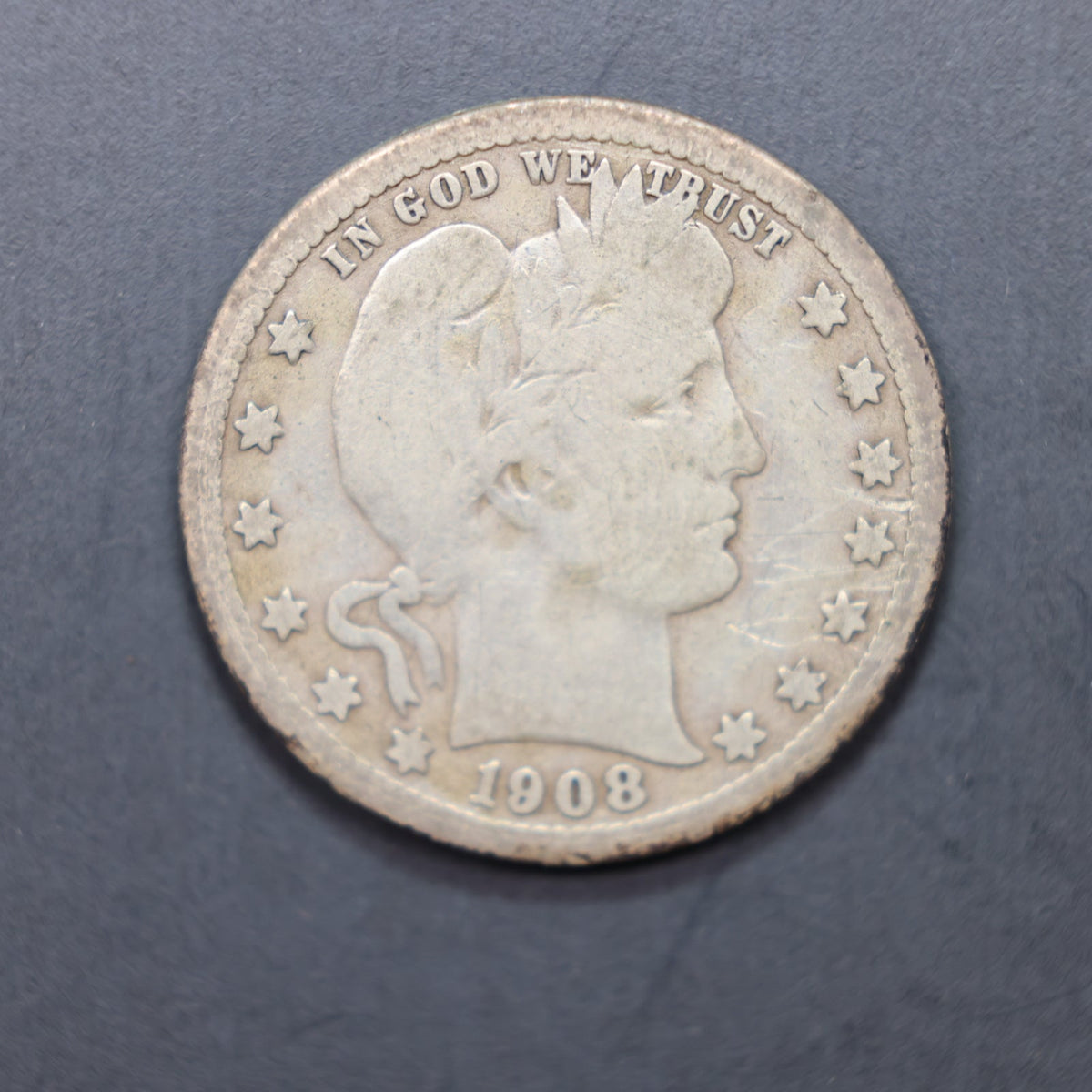 1908-D Barber Silver Quarter, Very Good Circulated Coin, Store SALE #QR1582.