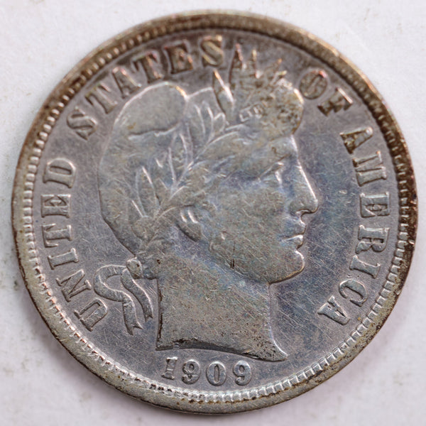 1909 Barber Silver Dime, Fine Circulated Coin, Store #DE0438