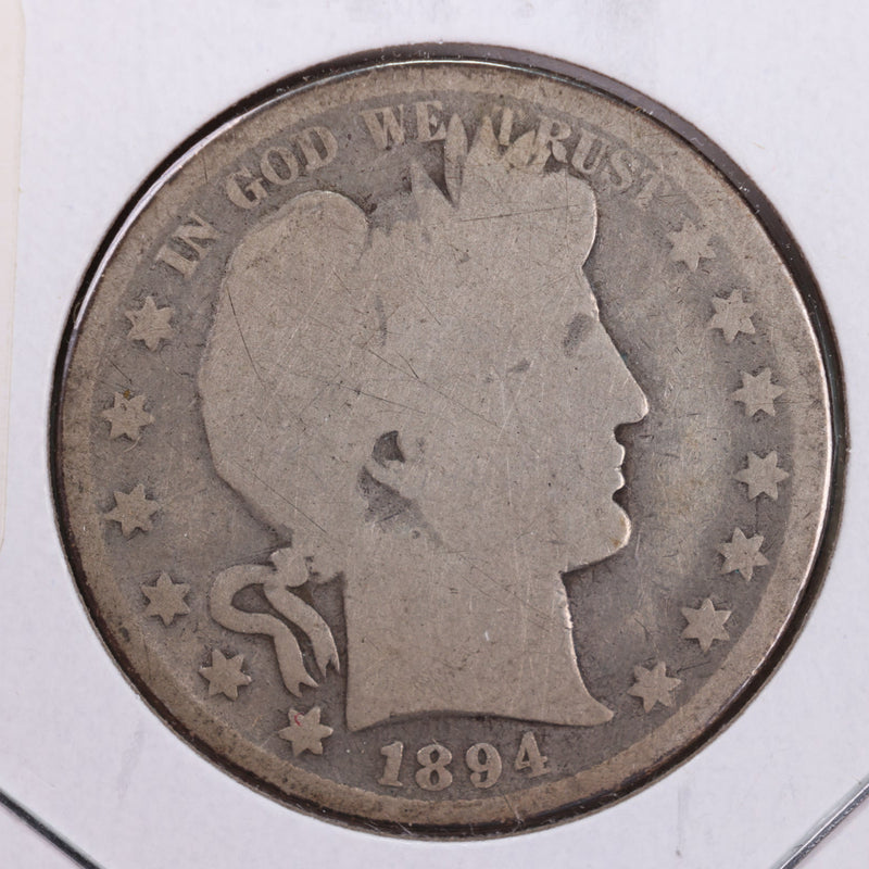 1894 Barber Silver Half Dollar., Good., Circulated Coin., Store