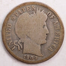 1909-D Barber Silver Dime, Good Circulated Coin, Store